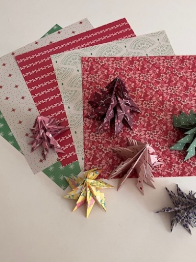 origami papers and christmas trees